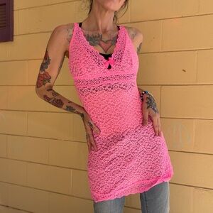 Y2K Victorias Secret Lace Hot Pink Mini Dress Sheer McBling Large